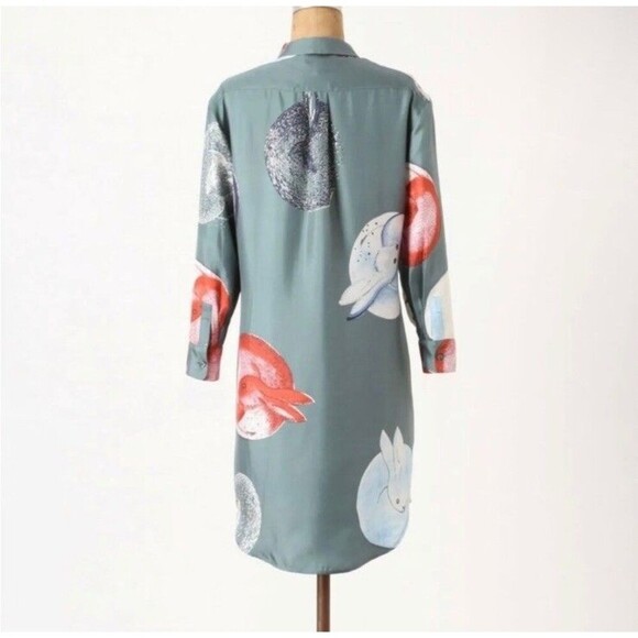 Anthropologie Zoologist Dress Size 2 Rabbit 100% Silk Charlotte Linton Blue - Picture 3 of 12